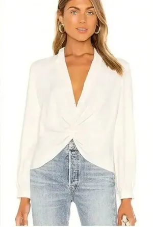 Amanda Uprichard Keely Twist Front Long Sleeve Crepe Blouse Ivory White Size S thumbnail 1