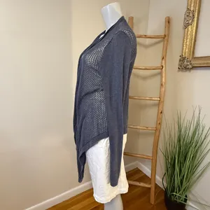 Abercrombie & Fitch Vintage Sweater Dusty Blue Open Knit Waterfall Cardigan M/L thumbnail 7