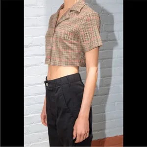 John Galt Brown by Brandy Melville Red Plaid Collared Crop Top Medium thumbnail 2