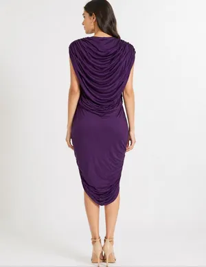 3.1 Phillip Lim Plum Purple Silk Blend Draped Ruched V Neck Midi Dress M thumbnail 8