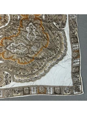 Vintage Square Mandala Pattern Silky Scarf in Cream and Brown Boho Medallion thumbnail 5