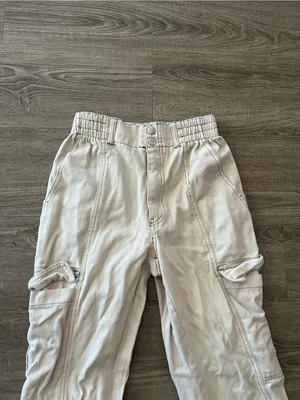 RSQ Wide Leg Baggy Pants Womens Medium Ecru Cargo Elastic Waist Cotton Utility thumbnail 5