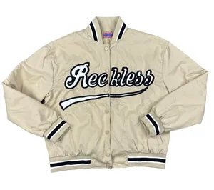 Edikted - Reckless Varsity Bomber Jacket in Tan & Black thumbnail 1