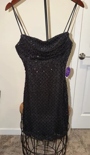 Brand New Windsor Black Sequin Cowl Neck Mini Dress Size Medium thumbnail 1