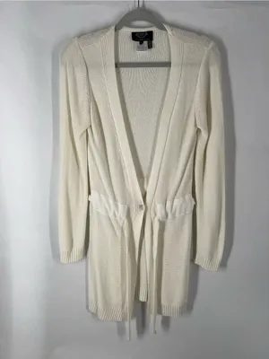 Angel Apparel Ivory Belted Longline‎ Cardigan Sweater Size S thumbnail 10
