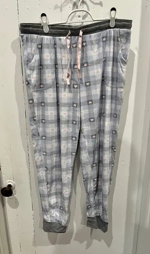 Cuddl Duds Checkered with Hearts Fuzzy Pajama Sleep Pants size large thumbnail 1