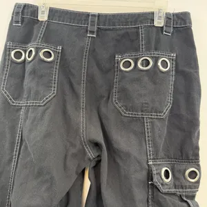 Hot Topic Grommet Carpenter Pants Womens 11 Black Y2K Goth Cargo Wide Leg thumbnail 6