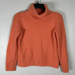 Asha Cashmere Turtleneck Sweater Womens‎ Small Sherbert Orange Ribbed Classic thumbnail 1