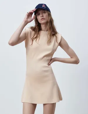 Zara Structured Sleeveless Knit Mini Dress in Cream Size Medium Quiet Luxury thumbnail 1