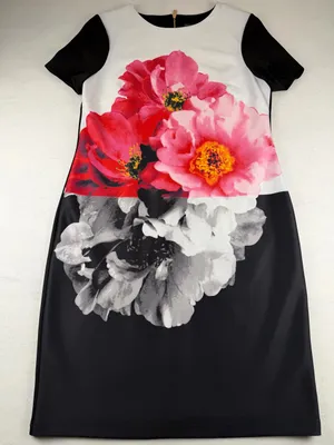 Vince Camuto Floral Sheath Dress Black White Pink Scuba Size‎ 10 thumbnail 1