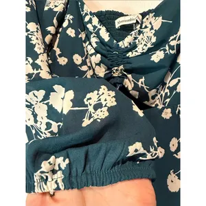 Abercrombie Dark Green Cream Floral Cutout Long Sleeve Smock Back Crop Top L thumbnail 6