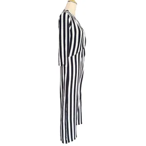Lea & Viola Black White Striped Wide Leg Jumpsuit Twist Front V‎ Neck Size Large thumbnail 4