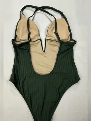 Shade & Shore Dark Green Ribbed One-Piece Swimsuit thumbnail 8