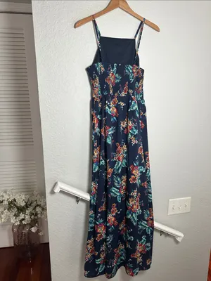 Band of Gypsies Blue Floral Romper Maxi Dress Hybrid Smocked Fall Party thumbnail 8