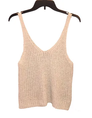 Moon & Madison Crochet Woven V Neck Knit Tank thumbnail 1