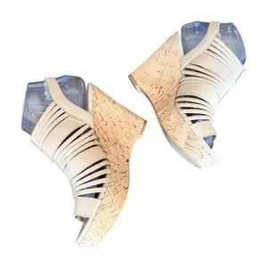 Franco Sarto Sharp Beige Leather Cork Wedge Cage Sandals Womens 7M‎ thumbnail 1
