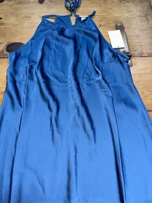A New Day Women’s Blue Satin Halter Neck Maxi Dress Side Slit Size Medium NWT thumbnail 3
