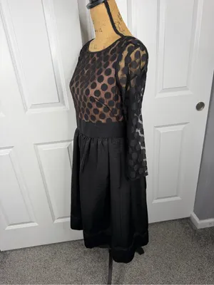 Eliza J Size 8 Black Polka Dot Mesh Fit & Flare Cocktail Dress thumbnail 5