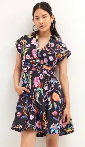 Anthropologie Maeve Flora & Fauna Floral Cotton Mini Dress Sz 2 thumbnail 1