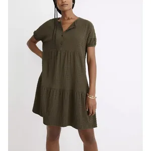 Madewell Olive Tiered Mini Dress Size S‎ Oversized Fits M/L Relaxed Crinkle NWT thumbnail 2