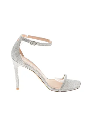 Stuart Weitzman Silver Glitter Ankle Strap Heels Sandals Size 8 NWT $599 thumbnail 2