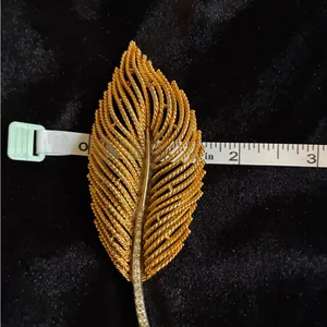 Vintage Modern Gold Tone Feather Brooch with White Rhinestone's thumbnail 5