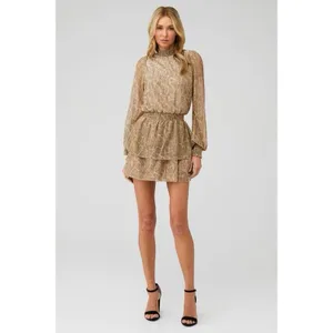 SHOW ME YOUR MUMU Russo Python Gold Shimmer Tiered Ruffle Mini Dress Sz S thumbnail 3