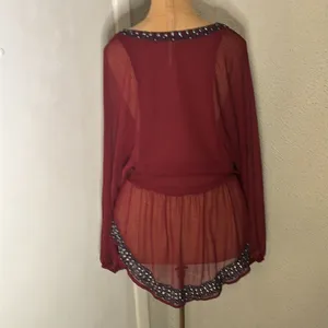 Free People Promesa Peasant Tunic Blouse Sheer Beaded Embroidered Boho M Indie thumbnail 4
