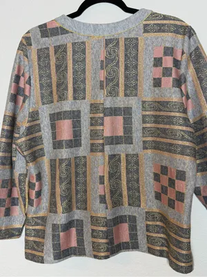 Vintage 80s Pablo Collection XL Metallic Patchwork Knit Jacket Made USA thumbnail 7