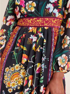 ANTHROPOLOGIE Adair Velvet Trimmed Midi Dress in Black Floral Pattern‎ size 0 thumbnail 4