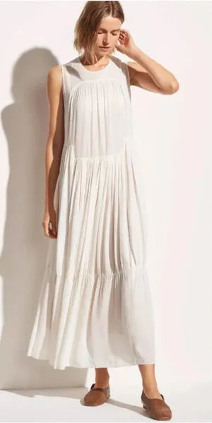 Vince Shirred Sleeveless Tiered Midi Long Dress in‎ Off White Size XS thumbnail 1
