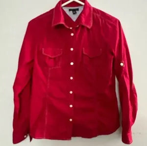 Tommy Hilfiger Top Button Down Long Sleeve Chest Pockets Red Medium thumbnail 1
