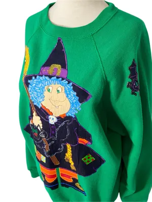 VINTAGE TULTEX Puff Paint Witch Sweater thumbnail 3