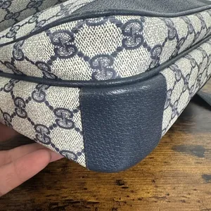 Gucci GG Monogram Vintage Crossbody Bag Medium Beige Blue Canvas Italy thumbnail 8