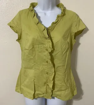 Vintage Y2K Green Fairycore Cottagecore Fairy Ruffle Cotton Button Up‎ Top Sz 10 thumbnail 1