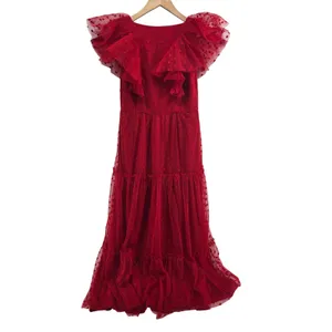 Tuckernuck Maxi Dress Womens S Swiss Dot Red Ruffle Tiered NEW thumbnail 3