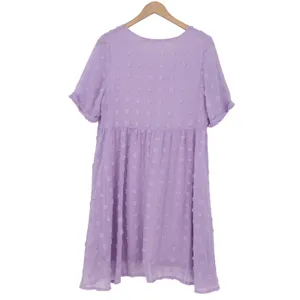 OURS Lavender Purple Swiss Dot Babydoll Mini Dress V-Neck Short Sleeve Medium thumbnail 4