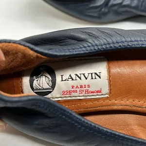 Lanvin Paris Navy Blue Leather Black Bow Ballet Flats Shoes **Size 37.5/US 5.5** thumbnail 6