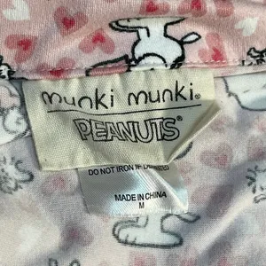 Munki Munki Peanuts Pink Short Sleeve Button Pants Sleepwear Pajamas Set Size M thumbnail 5