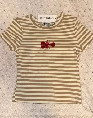 Pretty Garbage Lobster Striped Baby Tee Tan thumbnail 1