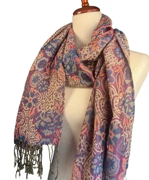 Burgundy Blue Paisley Floral Woven Scarf Shawl Fringe Wrap Boho thumbnail 1