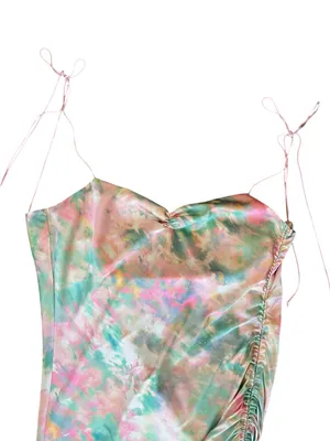 For Love & Lemons Women’s Call Me Tie Dye Silky Ruched Midi Slip Dress Size L thumbnail 3