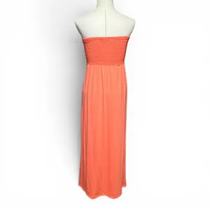 Papaya Strapless Shirred Stretch Maxi Dress Coral Pink Medium thumbnail 4