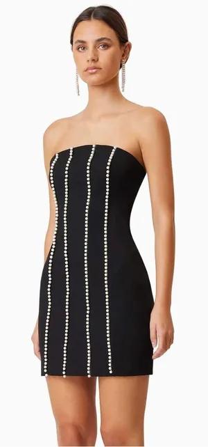 Elliatt Sonnet Mini Strapless Pearl Dress In‎ Black thumbnail 1