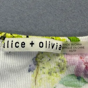 Alice + Olivia Floral Ribbed Knit Tank Top White Multicolor CC303P38019 XS thumbnail 2