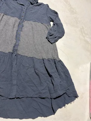 POL Button-Front Tiered Dress Gray medium boho thumbnail 4