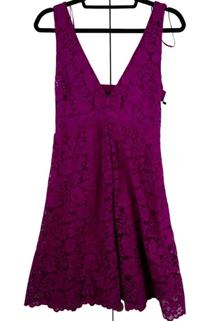 Zara Magenta Purple Floral Lace Bow V-Neck Mini Dress 3373/490/630 XS Coquette thumbnail 1