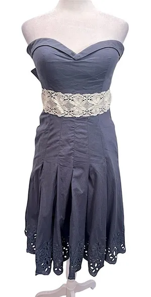 Tibi Strapless Dress Smokey Navy Cream Lace Trim & Slip Mini Corset Coquette thumbnail 1