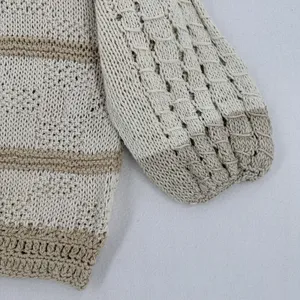 Handmade Crochet Knit Sweater Women Ivory Beige Balloon Sleeve Boho Coastal Chic thumbnail 7
