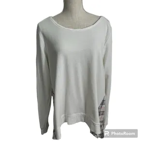 Boutique Mixed Media Striped Top XL Cotton Blend Cuffed Long Sleeve EUC thumbnail 3